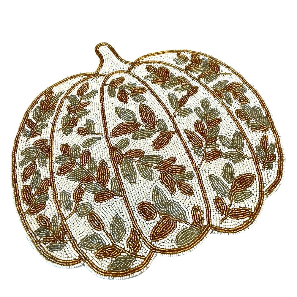TAHARI Beaded PUMPKIN Placemat 15in Multicolor Fall Thanksgiving Kitchen New